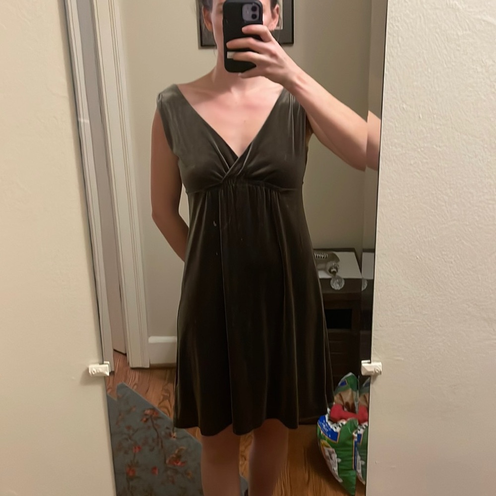Olive Green Velvet Dress